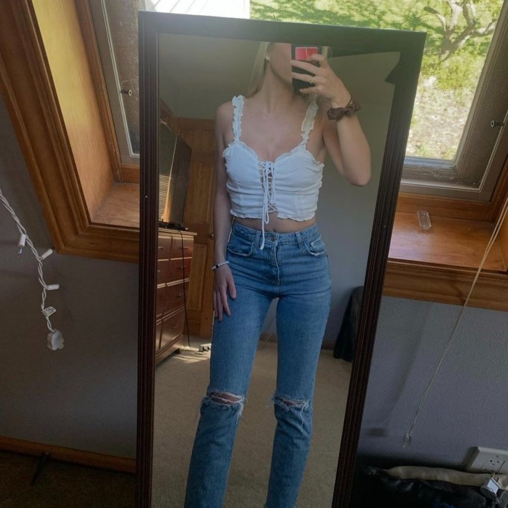 White Lace Up Crop Top